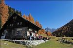 View of the park hut Varusch at the Trupchun Valley at the entrance to the Swiss National Park in S-chanf